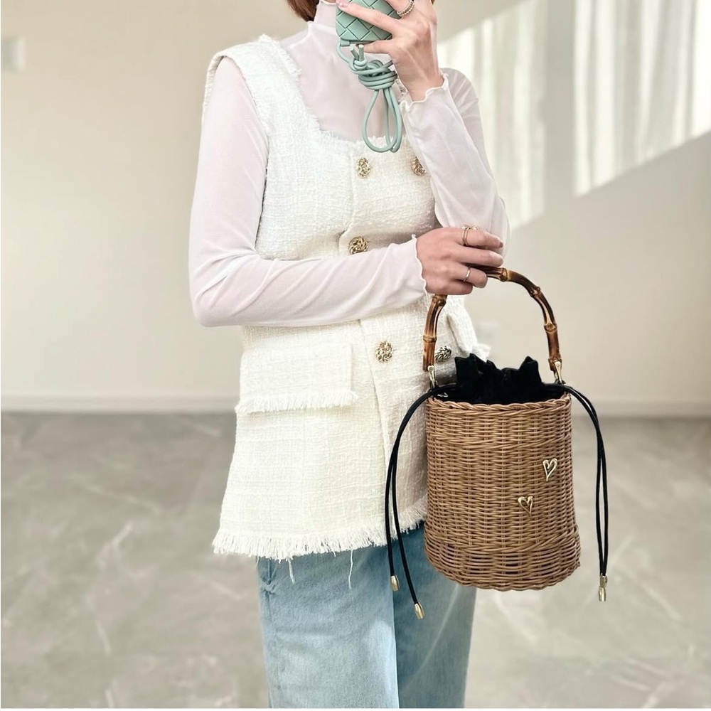 ZARA DOUBLE-BREASTED TWEED WEAVE TEXTURED VEST WAISTCOAT FRAYED ECRU
White NEW
